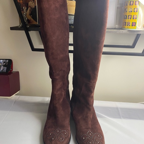 Le Pepe Italian womens Brown suede to the knee boots buckles Size 7 Plum Color - Picture 15 of 16